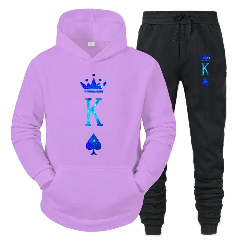 Couple Sportwear Set KING QUEEN Hoodies Two-Piece Lover Hooded Suits Hoodie Pants 2pcs Set Streetwear Men Women Matching Clothes