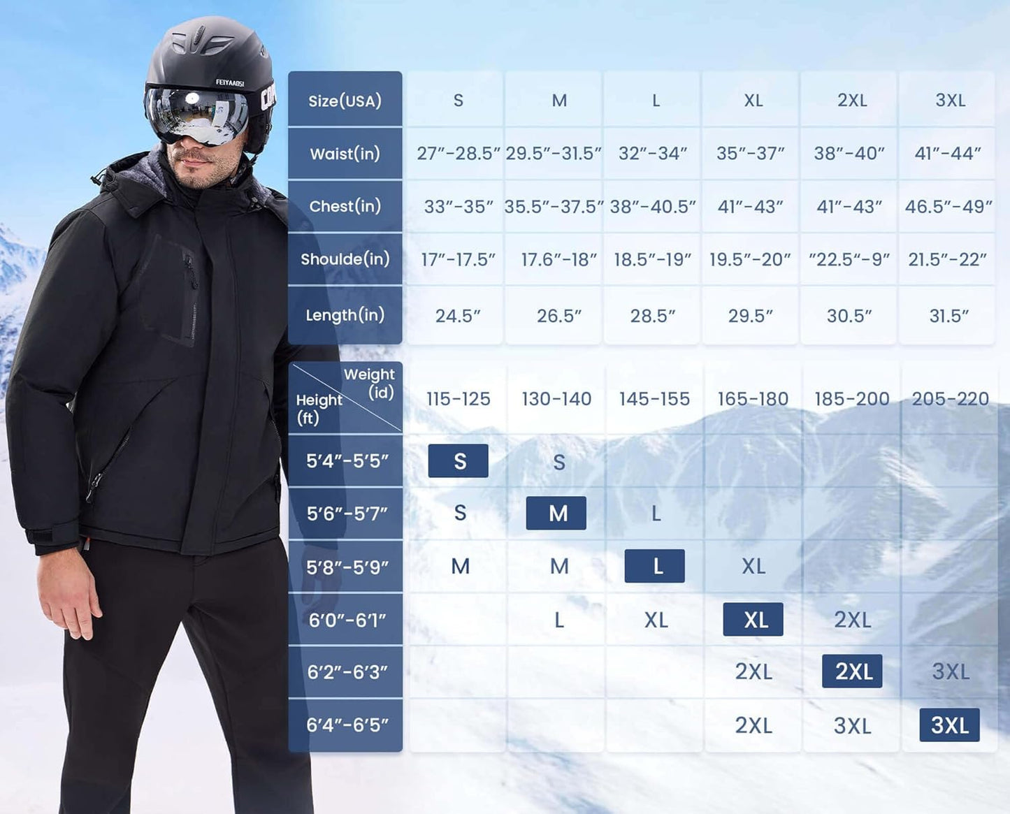 Men'S Waterproof Ski Jacket Warm Winter Coats Windproof Winter Jackets for Men Fleece Lined Windbreaker with Hood