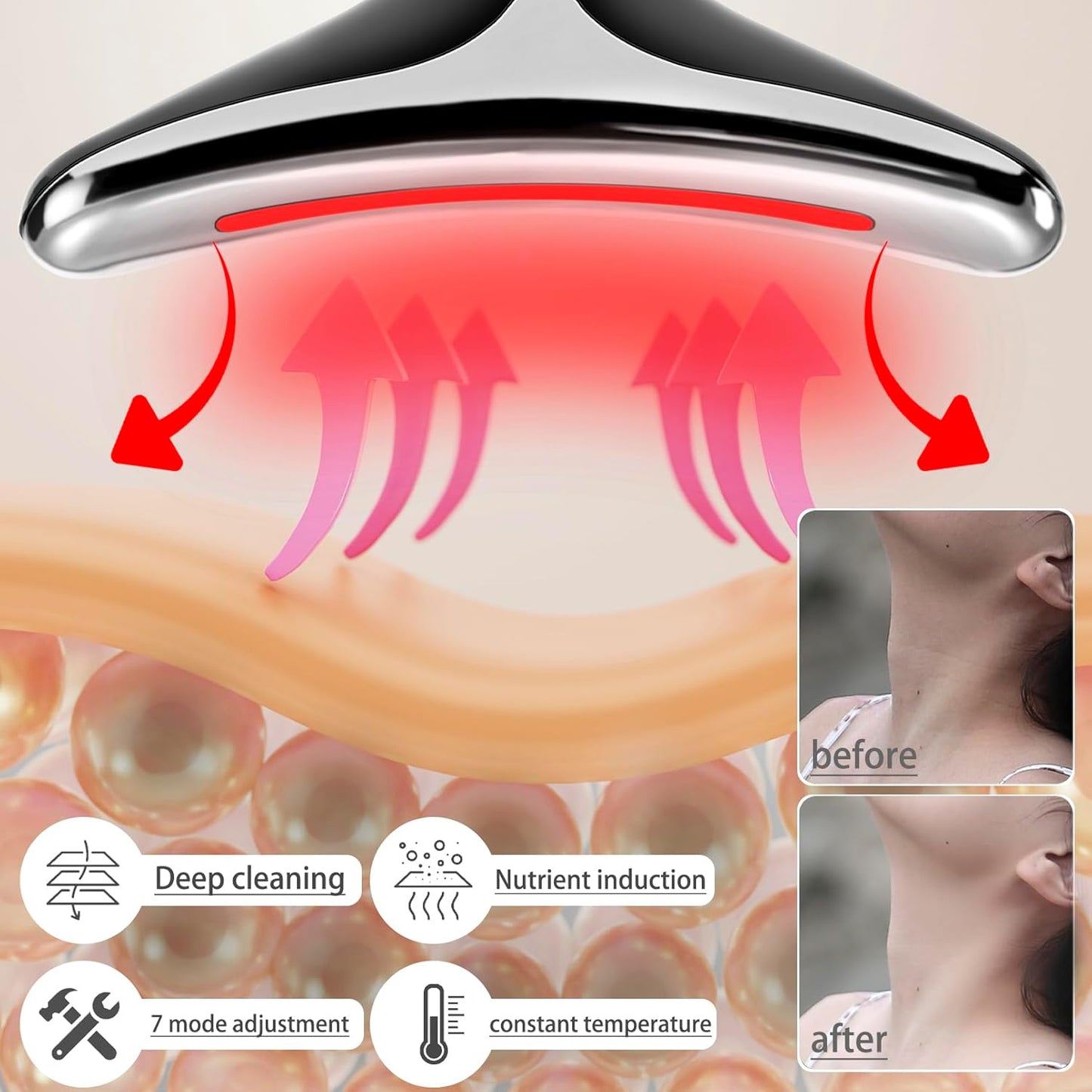 7-In-1 Red-Light-Therapy-For-Face and Neck, Face Neck Massager for Daily Skin Care Routine, Skin Care Tool