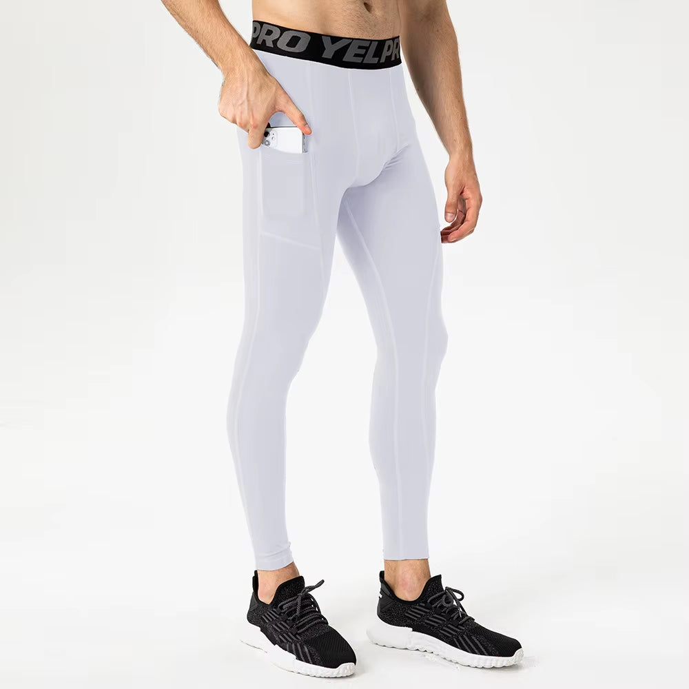 Men's Compression Running Tights - Elastic Fitness Pants for Basketball and Gym Workouts