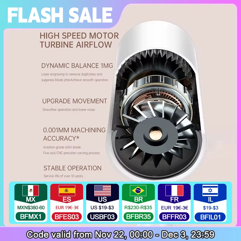 Hair Dryer, High-Speed Electric Turbine Airflow, Low Noise, Constant Temperature and Quick Drying, Suitable for Home Salons.