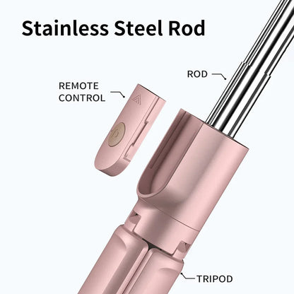 Wireless Selfie Stick Tripod with Detachable Remote for iPhone TikTok Live Streaming