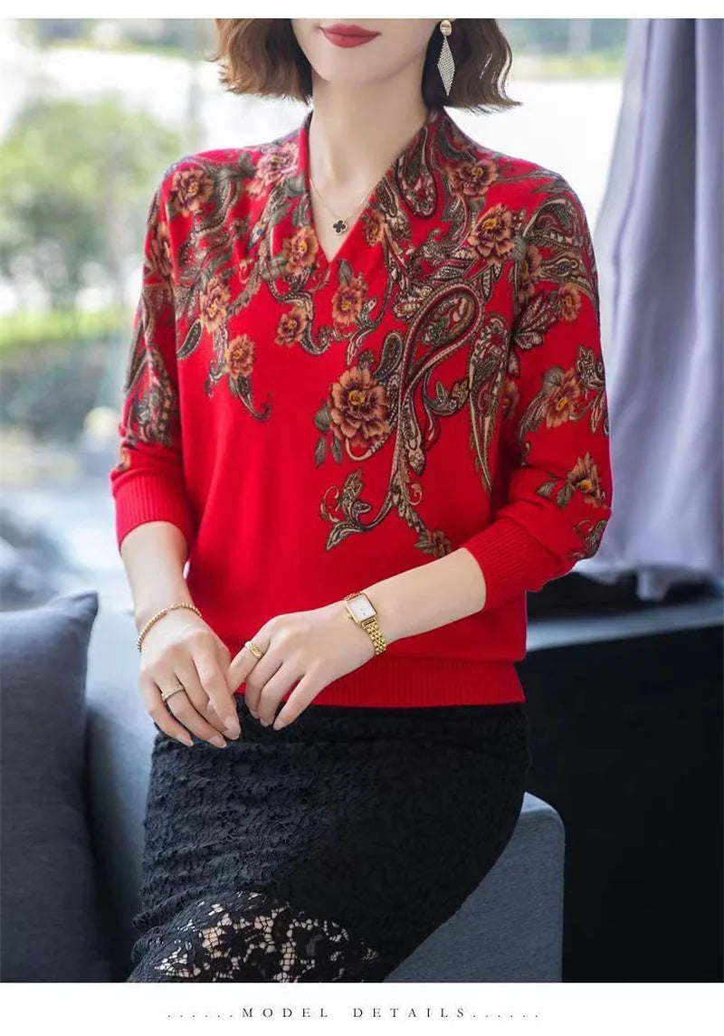 Autumn Winter New Middle-aged Elderly Mother's Pullover Sweater Women's Loose Long Sleeve Casual Fashion Sweater Female Jumper