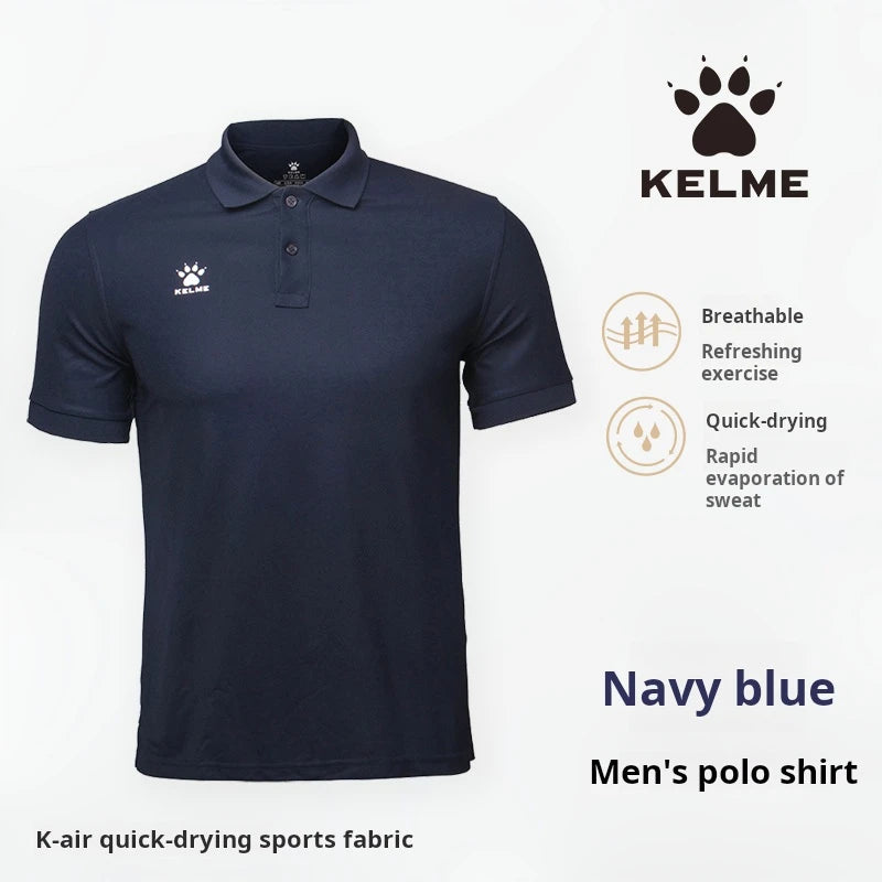 Kelme Polo Shirt Men Summer Quick Drying Short Sleeve T-shirt Club Training Football Uniforms Custom Culture Shirt