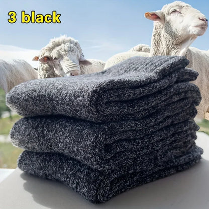 3 Pairs Men's Winter Warm Socks, Thick Towel Mid-Calf Socks, Anti-Cold Snow Boots Socks Elastic Solid Color