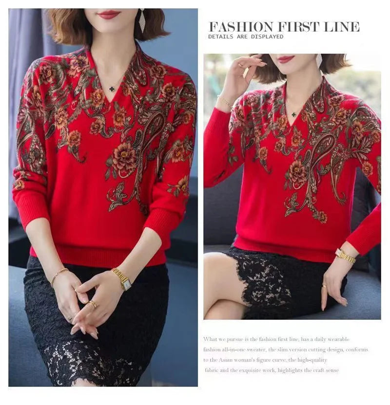 Autumn Winter New Middle-aged Elderly Mother's Pullover Sweater Women's Loose Long Sleeve Casual Fashion Sweater Female Jumper