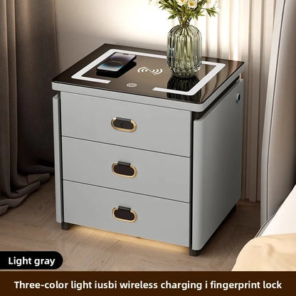 Solid Wood Smart Nightstands Minimalist Bedside Table Wireless Charging Station High-End Bedroom Furniture with Hidden Storage