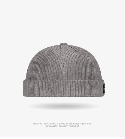 Autumn and winter corduroy brimless casual hat, personalized yuppie hat, men's and women's striped velvet melon skin hat