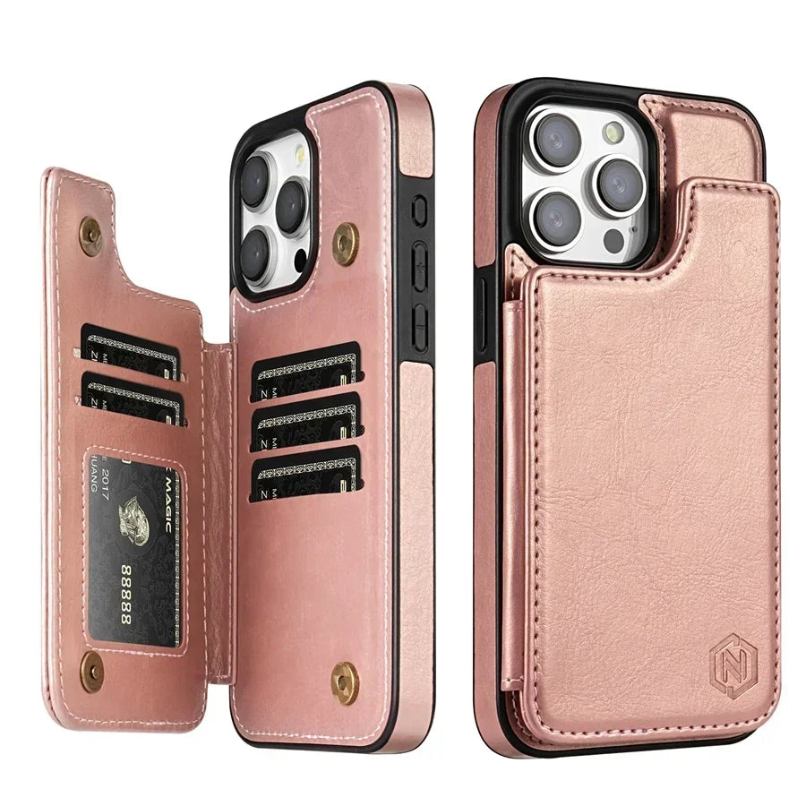 Wallet RFID Blocking Layer Protect Anti-Theft Magnetic Leather Case For iPhone 16e 16 Pro Max 15 Plus 14 13 12 11 SE2 XS XR 8 7
