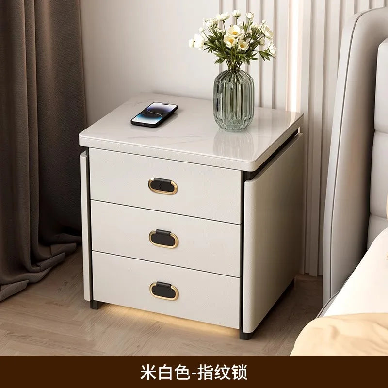 Solid Wood Smart Nightstands Minimalist Bedside Table Wireless Charging Station High-End Bedroom Furniture with Hidden Storage