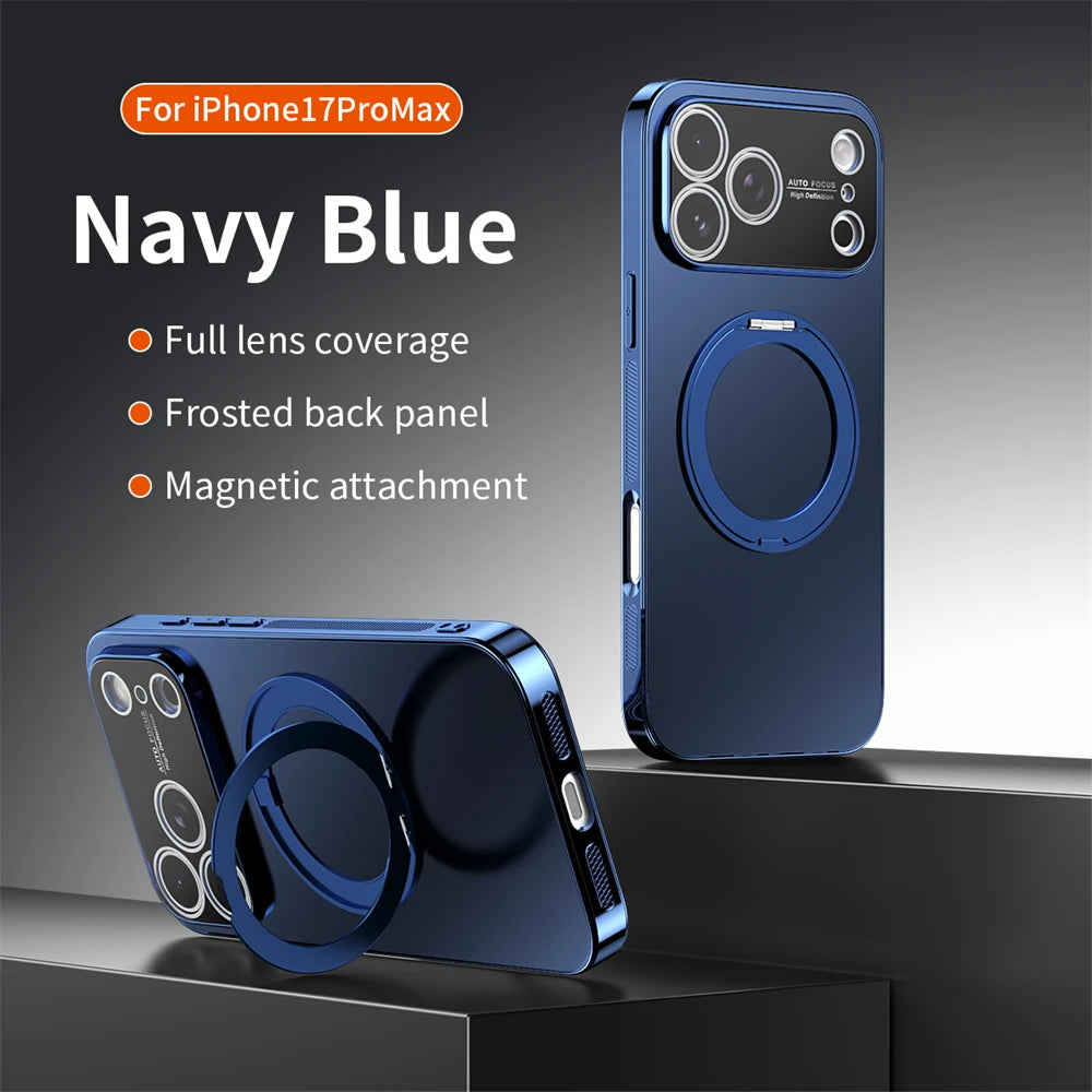 360° Rotating Magnetic Ring Stand Case For Magsafe for iPhone 17 16 15 14 13 Pro Max Air Matte Plating Shockproof Phone Cover