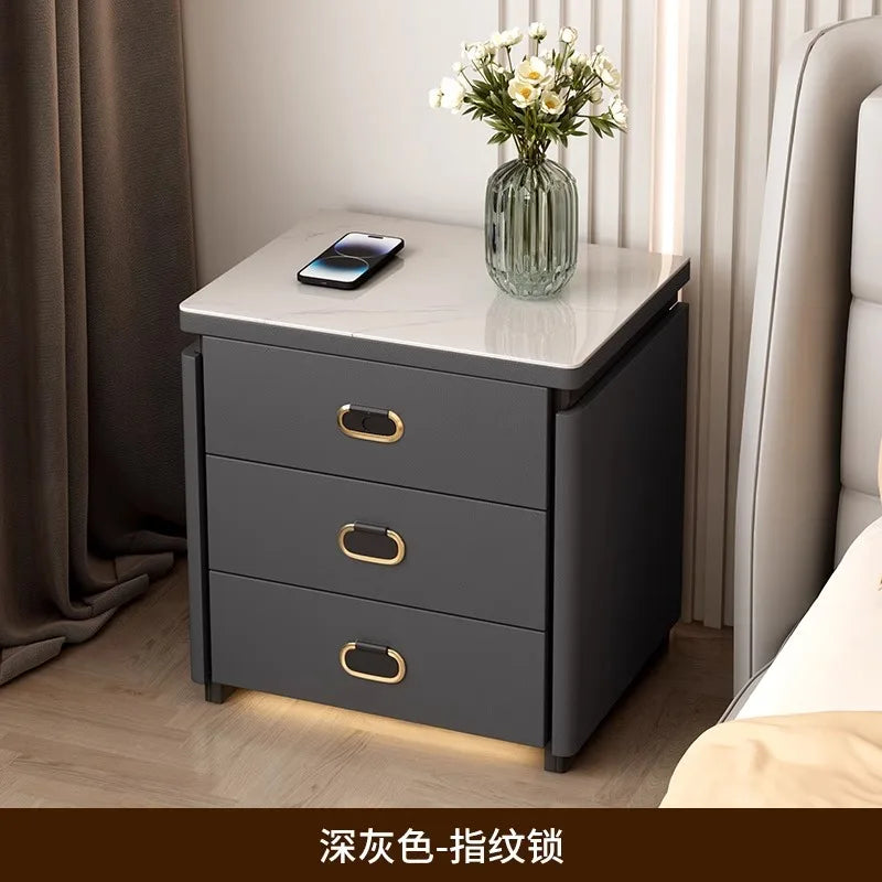 Solid Wood Smart Nightstands Minimalist Bedside Table Wireless Charging Station High-End Bedroom Furniture with Hidden Storage