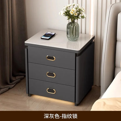 Solid Wood Smart Nightstands Minimalist Bedside Table Wireless Charging Station High-End Bedroom Furniture with Hidden Storage