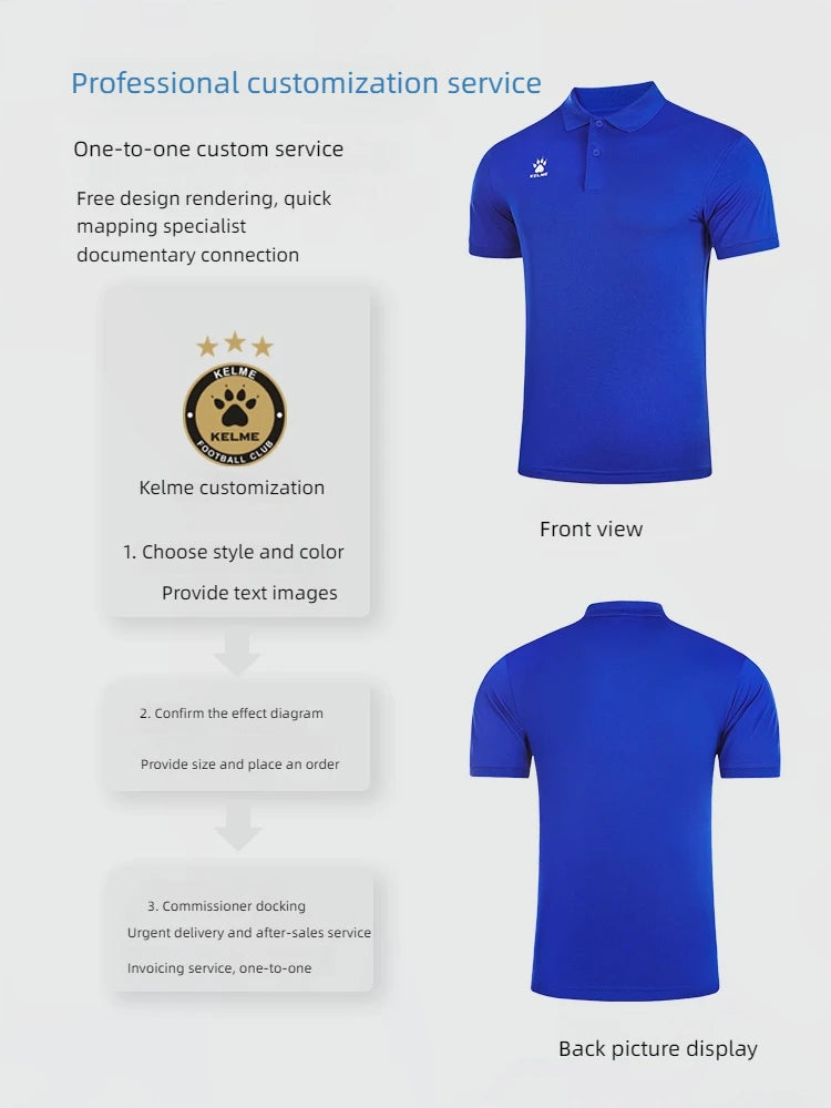 Kelme Polo Shirt Men Summer Quick Drying Short Sleeve T-shirt Club Training Football Uniforms Custom Culture Shirt