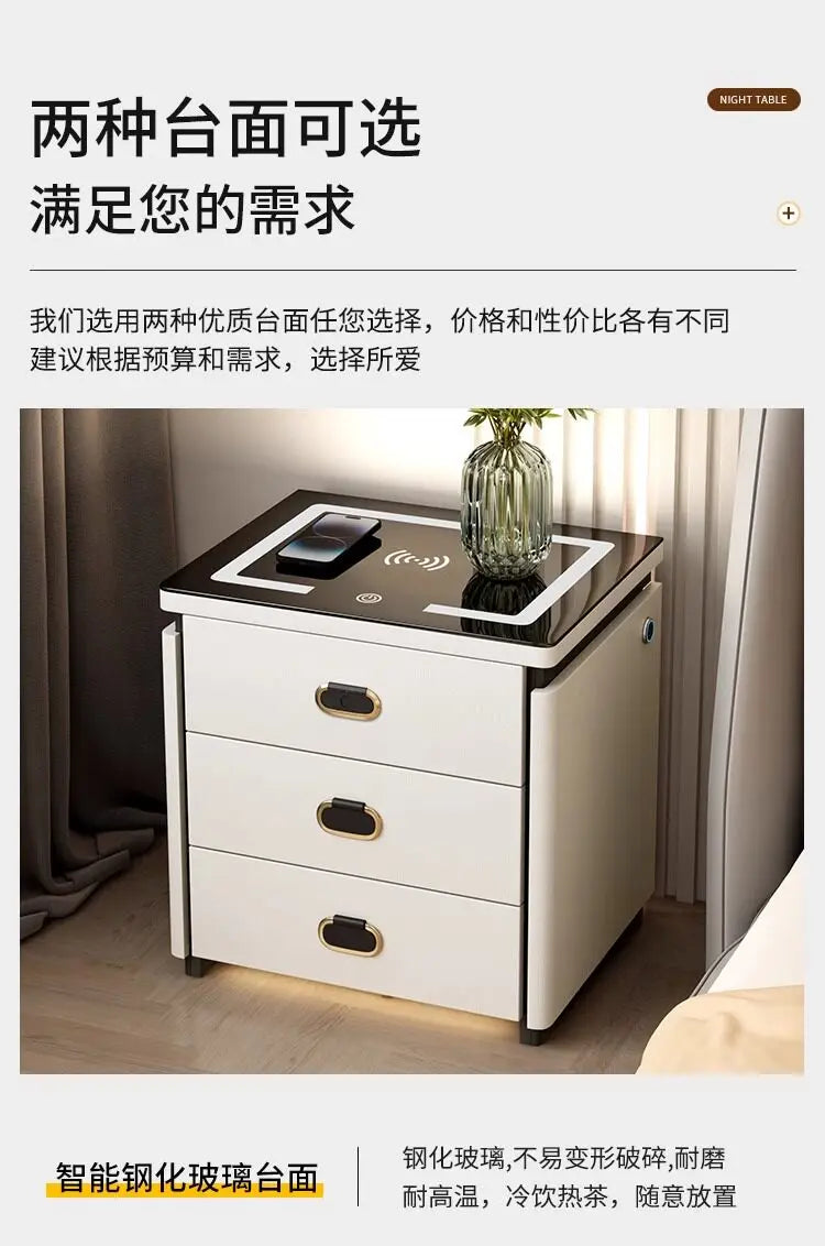 Solid Wood Smart Nightstands Minimalist Bedside Table Wireless Charging Station High-End Bedroom Furniture with Hidden Storage