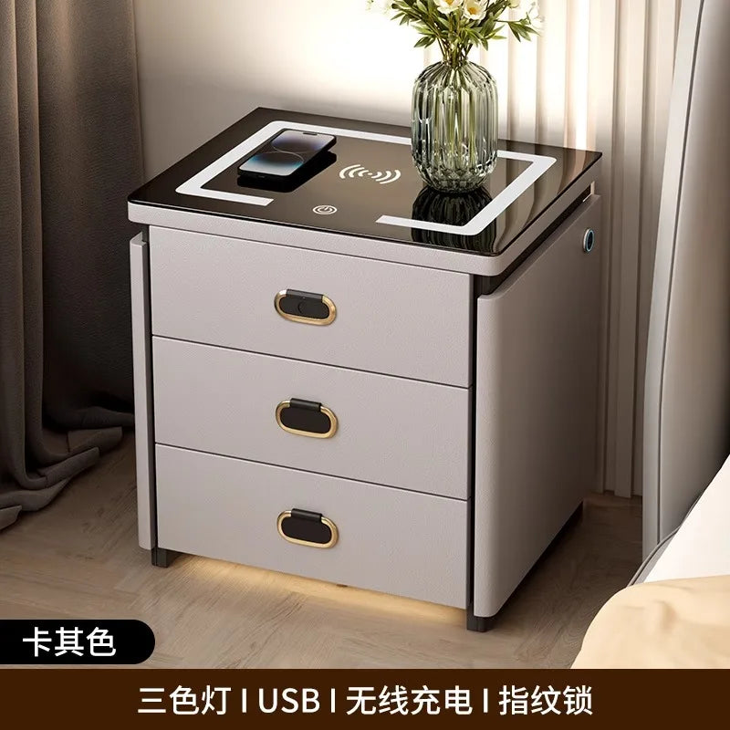 Solid Wood Smart Nightstands Minimalist Bedside Table Wireless Charging Station High-End Bedroom Furniture with Hidden Storage