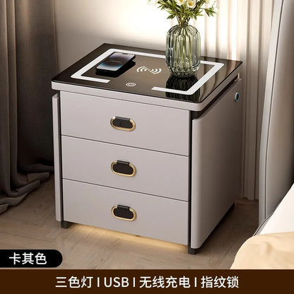 Solid Wood Smart Nightstands Minimalist Bedside Table Wireless Charging Station High-End Bedroom Furniture with Hidden Storage