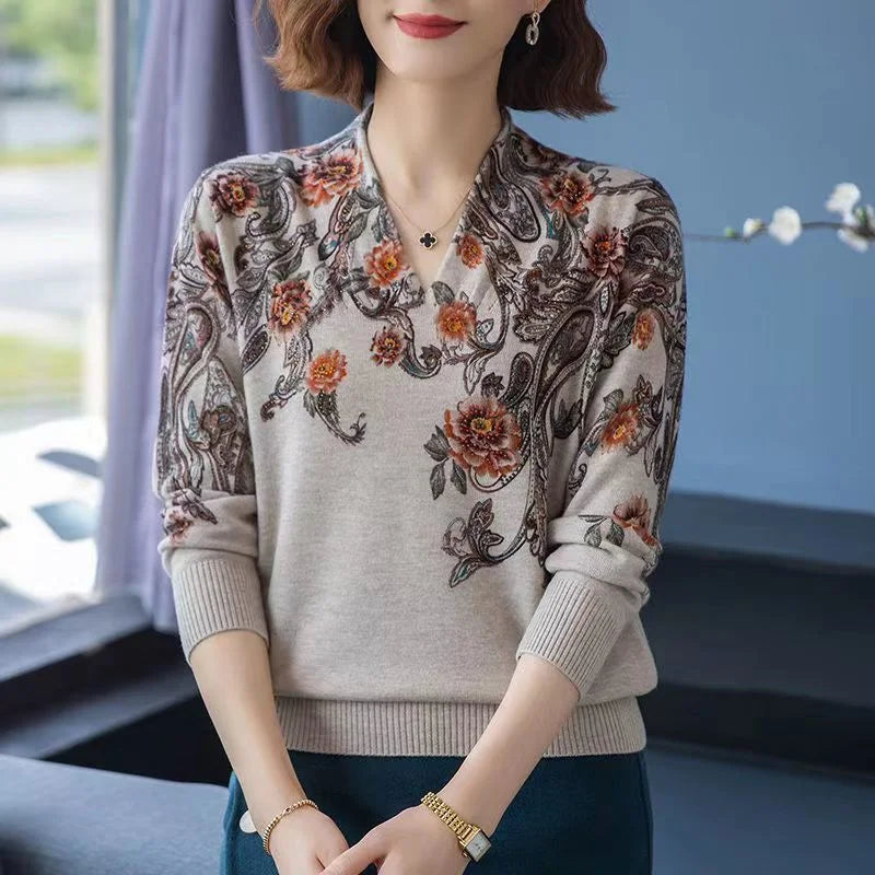Autumn Winter New Middle-aged Elderly Mother's Pullover Sweater Women's Loose Long Sleeve Casual Fashion Sweater Female Jumper