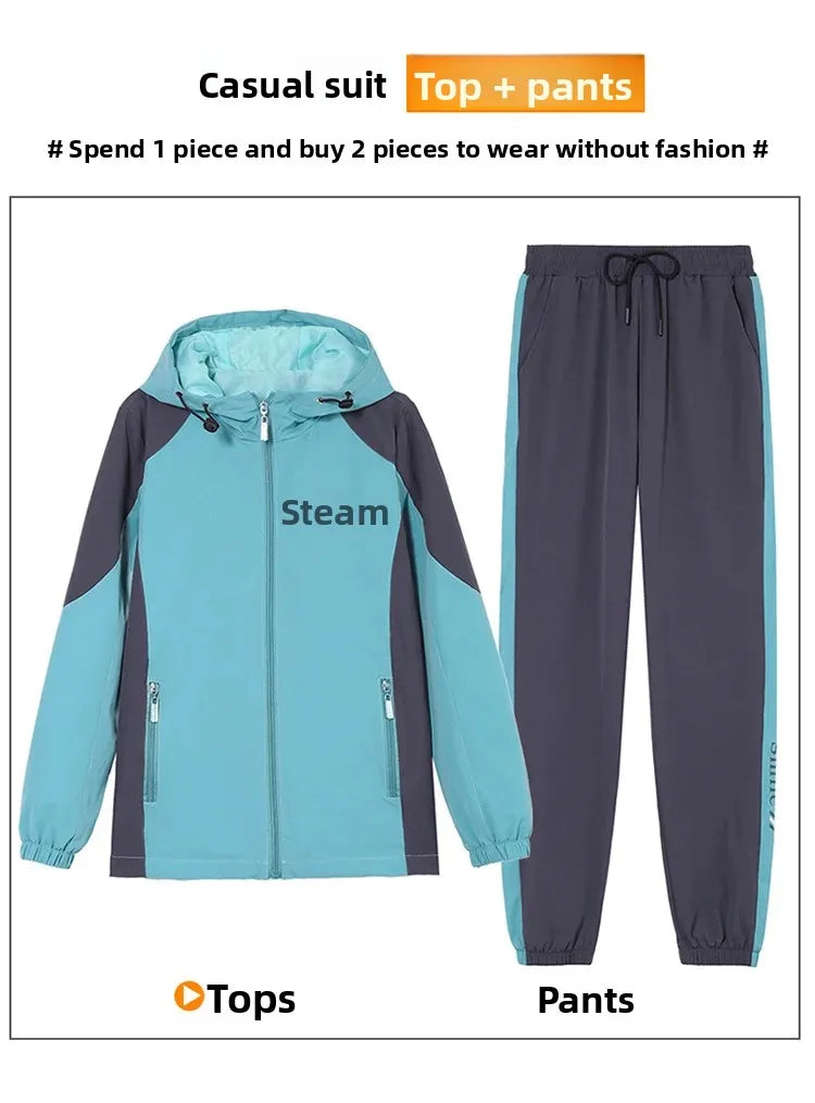 Fall Hot Sale Of The Season Women's Hooded Jacket Outdoor Sports Casual Loose Fit Windproof Large Size Two-Piece Set New Arrival