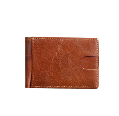 Crazy Horse Leather Men Wallets Retro Handmade Small Purse Top Cow Leather US Dollar Money Clip Bag Minimalist Wallet Portomonee