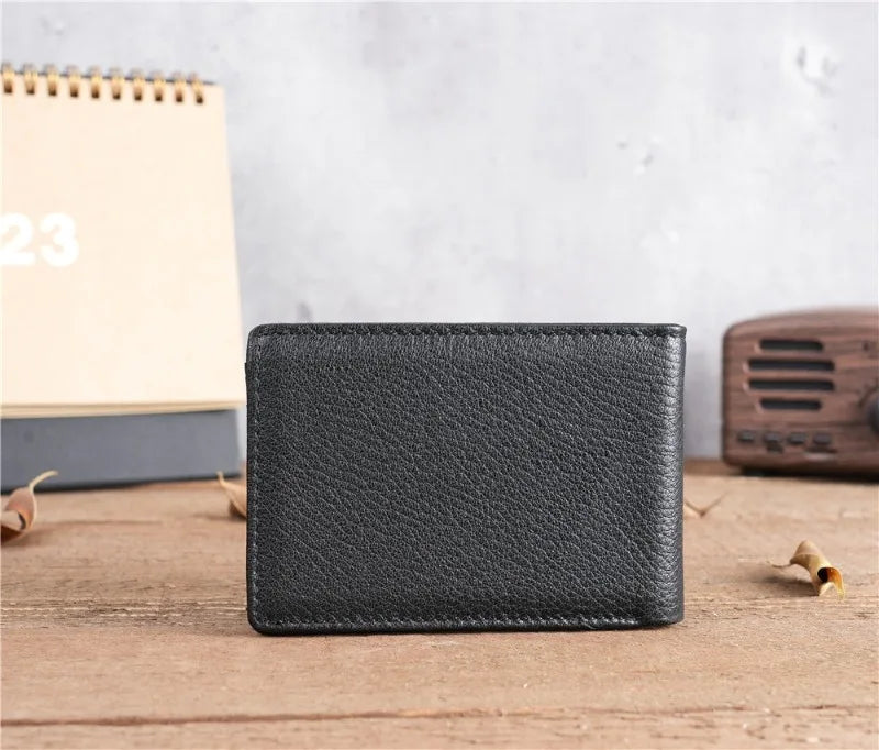 Crazy Horse Leather Men Wallets Retro Handmade Small Purse Top Cow Leather US Dollar Money Clip Bag Minimalist Wallet Portomonee