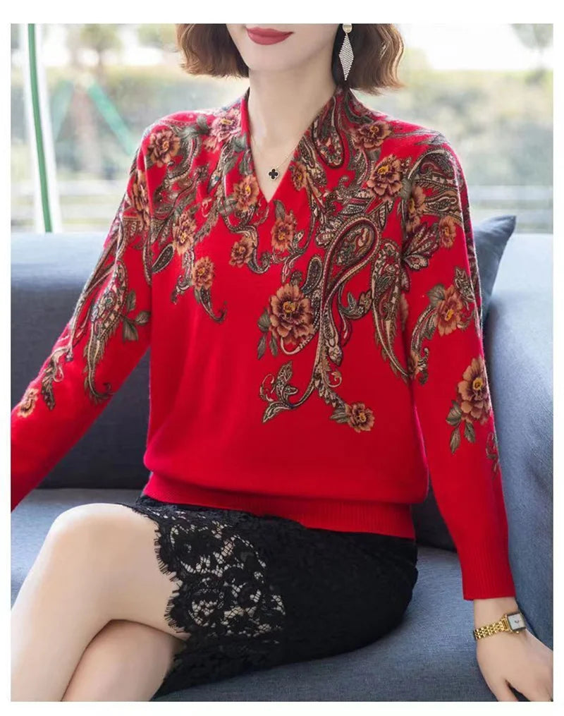 Autumn Winter New Middle-aged Elderly Mother's Pullover Sweater Women's Loose Long Sleeve Casual Fashion Sweater Female Jumper