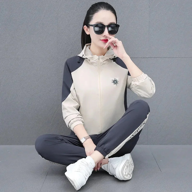Fall Hot Sale Of The Season Women's Hooded Jacket Outdoor Sports Casual Loose Fit Windproof Large Size Two-Piece Set New Arrival