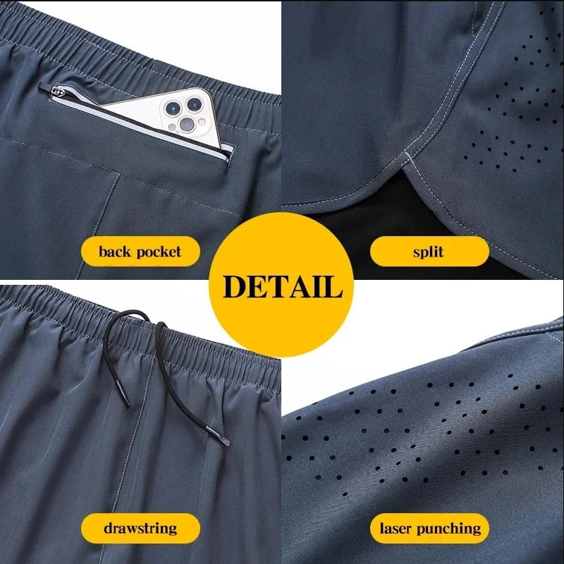 Men's Running Shorts 2 In 1 Fitness Black Double Layer Shorts Workout Training Gym Running Sport Short Pants Summer Shorts Men