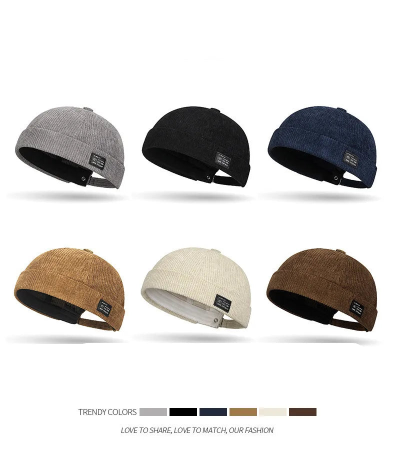 Autumn and winter corduroy brimless casual hat, personalized yuppie hat, men's and women's striped velvet melon skin hat