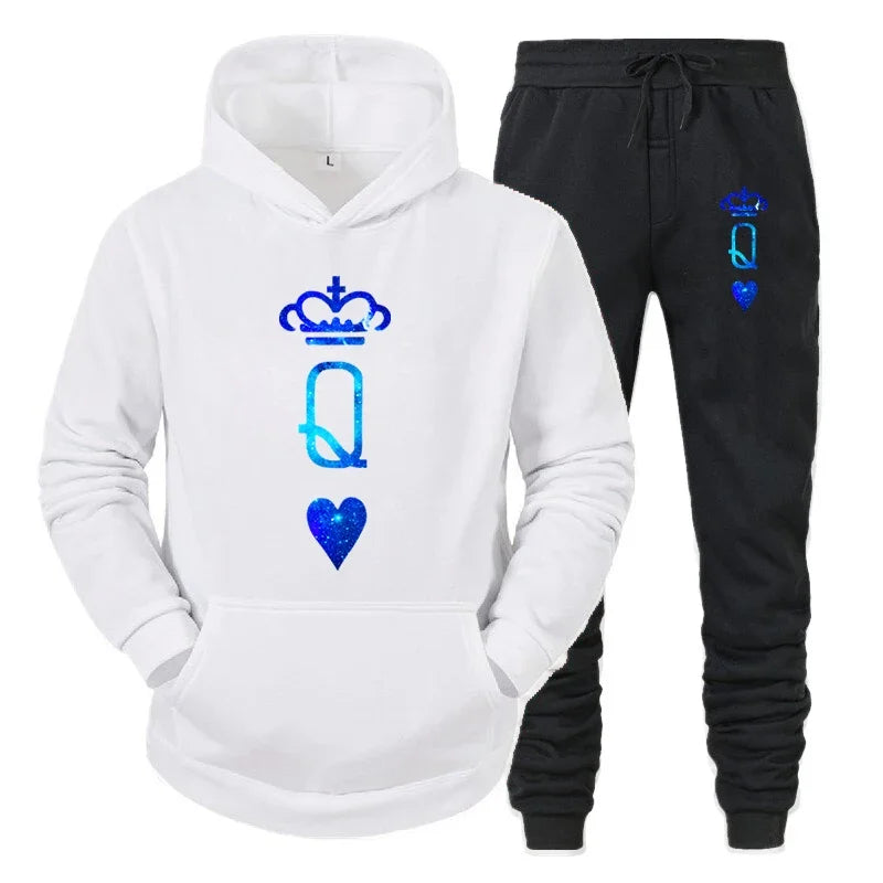 Couple Sportwear Set KING QUEEN Hoodies Two-Piece Lover Hooded Suits Hoodie Pants 2pcs Set Streetwear Men Women Matching Clothes