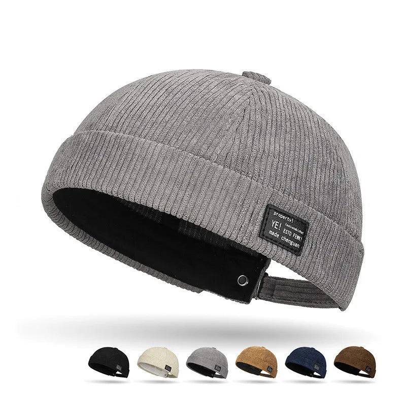Autumn and winter corduroy brimless casual hat, personalized yuppie hat, men's and women's striped velvet melon skin hat