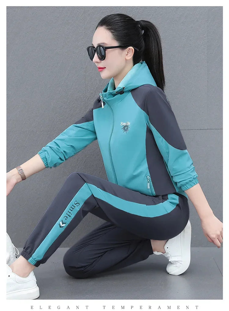 Fall Hot Sale Of The Season Women's Hooded Jacket Outdoor Sports Casual Loose Fit Windproof Large Size Two-Piece Set New Arrival