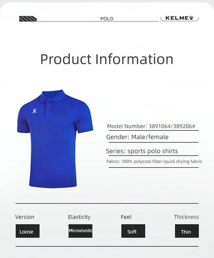 Kelme Polo Shirt Men Summer Quick Drying Short Sleeve T-shirt Club Training Football Uniforms Custom Culture Shirt