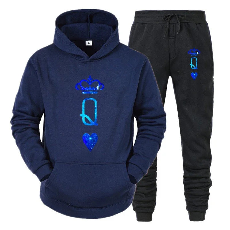 Couple Sportwear Set KING QUEEN Hoodies Two-Piece Lover Hooded Suits Hoodie Pants 2pcs Set Streetwear Men Women Matching Clothes