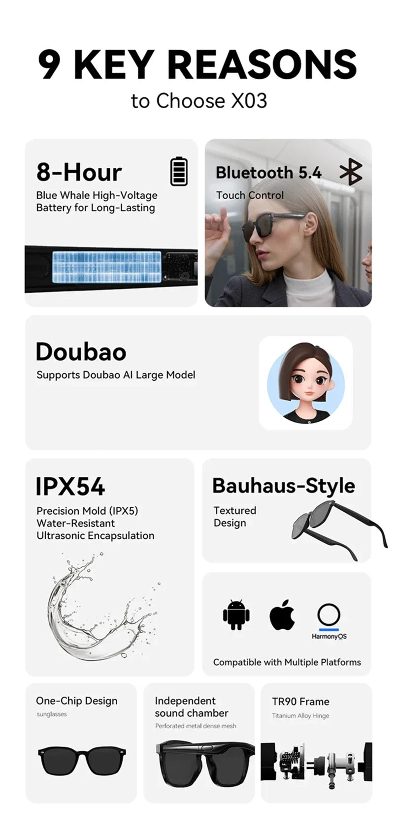 Xiaomi 8K AI Smart Glasses With 100MP Camera Chat GPT Touch Sport Sunglasses Bluetooth Call Video Music Player For Men Women