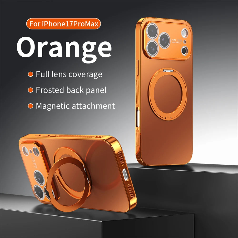 360° Rotating Magnetic Ring Stand Case For Magsafe for iPhone 17 16 15 14 13 Pro Max Air Matte Plating Shockproof Phone Cover