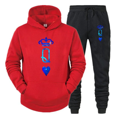 Couple Sportwear Set KING QUEEN Hoodies Two-Piece Lover Hooded Suits Hoodie Pants 2pcs Set Streetwear Men Women Matching Clothes