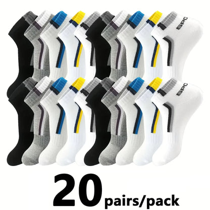 Men's Anti-Slip Boat Socks-5Pair Block Print Ankle Socks for Business & Sports, Breathable Sweat Resistant Anti-odor Comfortable