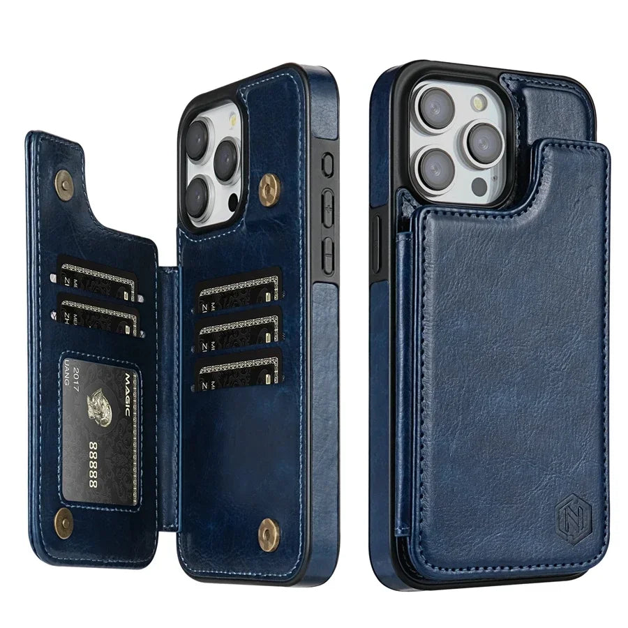 Wallet RFID Blocking Layer Protect Anti-Theft Magnetic Leather Case For iPhone 16e 16 Pro Max 15 Plus 14 13 12 11 SE2 XS XR 8 7