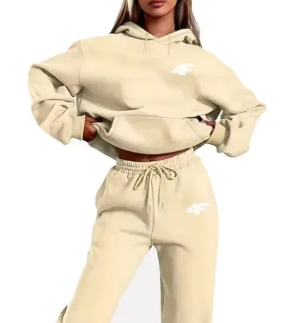 New Letter Print Womens Casual Hoodie Sweatshirt Tracksuit Set Simple Style Sportswear