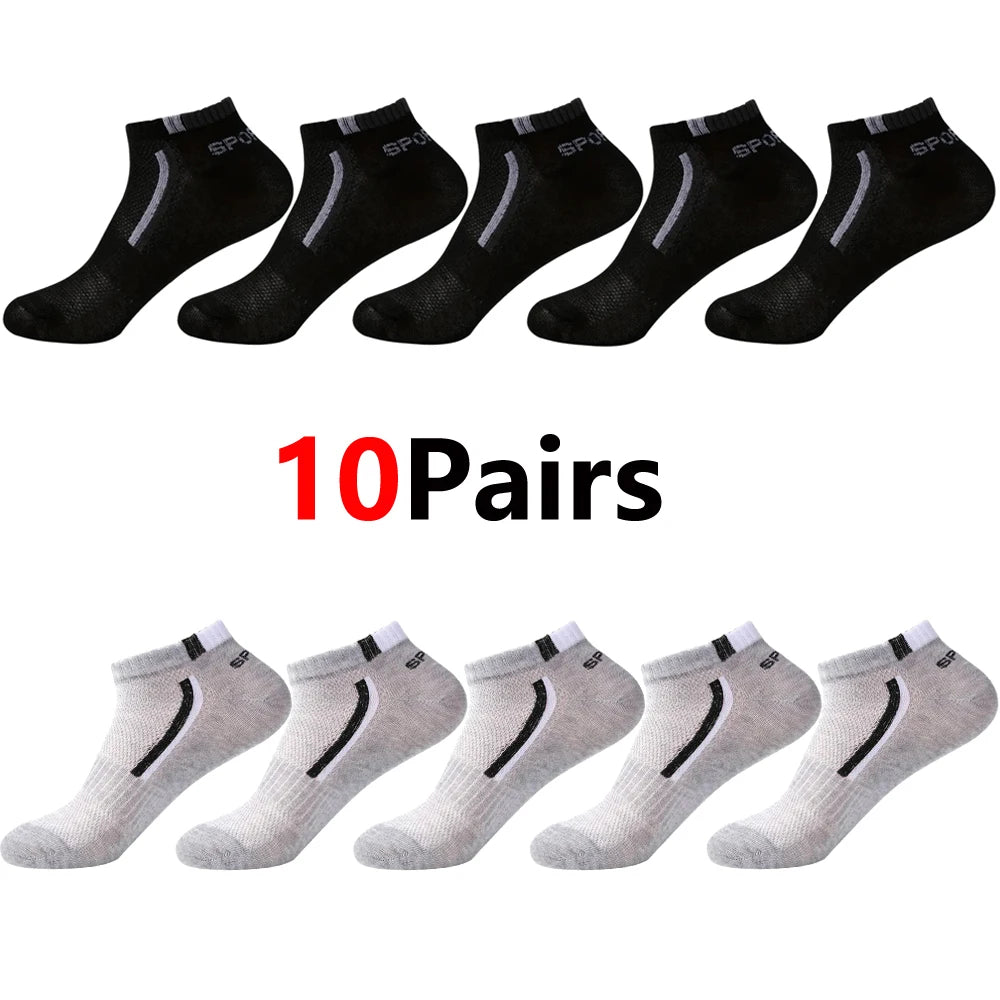 Men's Anti-Slip Boat Socks-5Pair Block Print Ankle Socks for Business & Sports, Breathable Sweat Resistant Anti-odor Comfortable