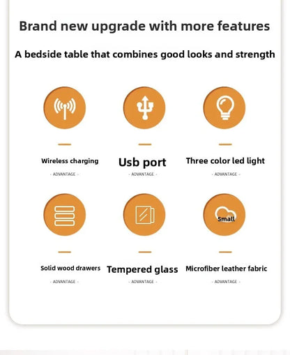 Solid Wood Smart Nightstands Minimalist Bedside Table Wireless Charging Station High-End Bedroom Furniture with Hidden Storage