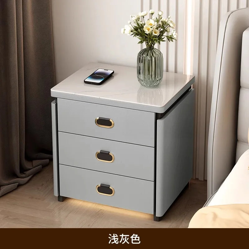 Solid Wood Smart Nightstands Minimalist Bedside Table Wireless Charging Station High-End Bedroom Furniture with Hidden Storage