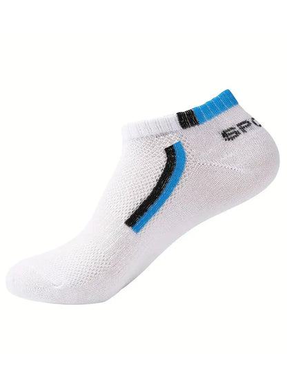 Men's Anti-Slip Boat Socks-5Pair Block Print Ankle Socks for Business & Sports, Breathable Sweat Resistant Anti-odor Comfortable