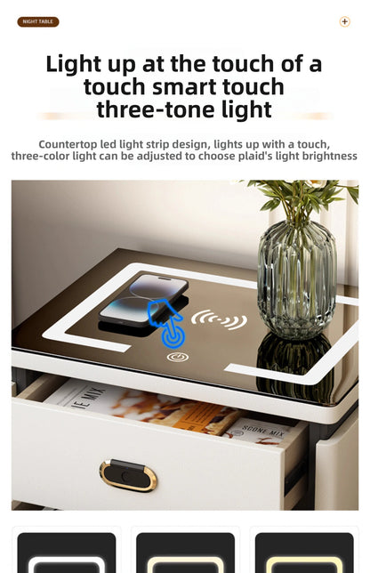 Solid Wood Smart Nightstands Minimalist Bedside Table Wireless Charging Station High-End Bedroom Furniture with Hidden Storage
