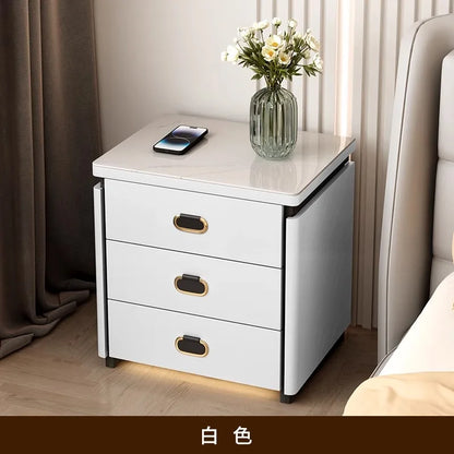 Solid Wood Smart Nightstands Minimalist Bedside Table Wireless Charging Station High-End Bedroom Furniture with Hidden Storage