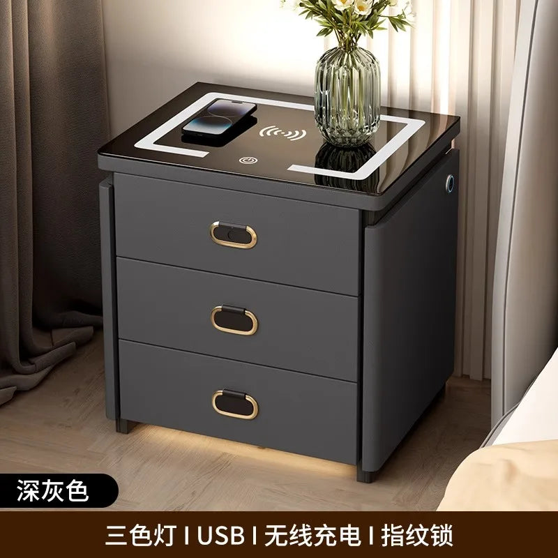Solid Wood Smart Nightstands Minimalist Bedside Table Wireless Charging Station High-End Bedroom Furniture with Hidden Storage