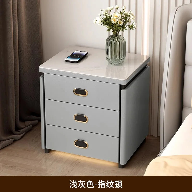 Solid Wood Smart Nightstands Minimalist Bedside Table Wireless Charging Station High-End Bedroom Furniture with Hidden Storage