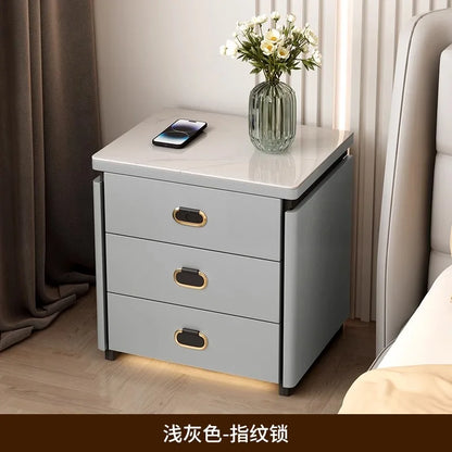 Solid Wood Smart Nightstands Minimalist Bedside Table Wireless Charging Station High-End Bedroom Furniture with Hidden Storage