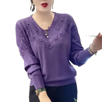 Hot Stamping Fashion Knitwear Women's Long Sleeved V-neck Sweater Base Shirt Top pullover oversized sweater tops y2k clothes